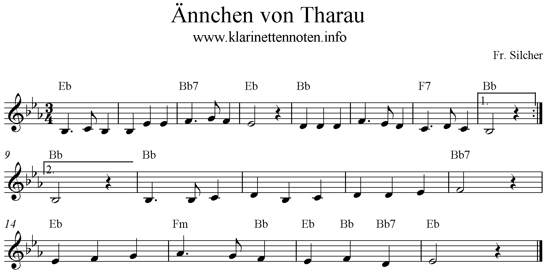 Noten Ännchen von Tharau, Es-Dur